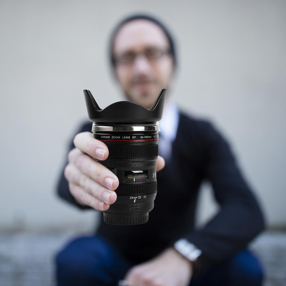 Cốc Uống Cà Phê Bằng Thép Không Gỉ Hình Ống Kính Máy Ảnh