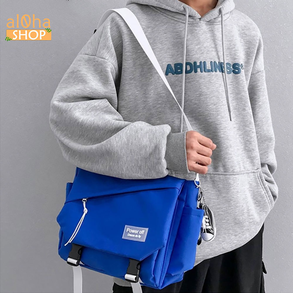 Túi đeo chéo vải Poly Messenger cỡ to chống thấm nước, bền bỉ unisex nam nữ - al0ha Shop