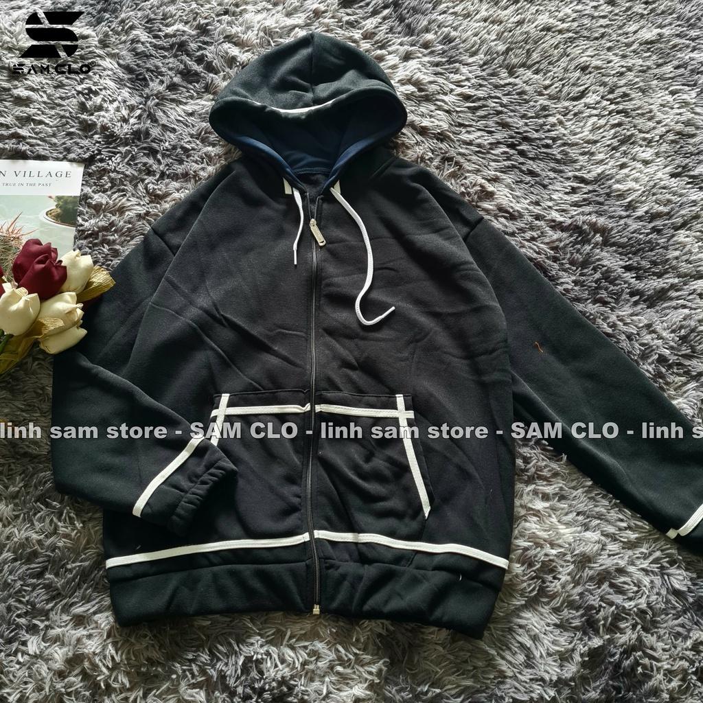 Áo khoác nỉ SAM CLO có mũ khóa kéo freesize nữ dáng unisex CÓ BO VIỀN TRẮNG