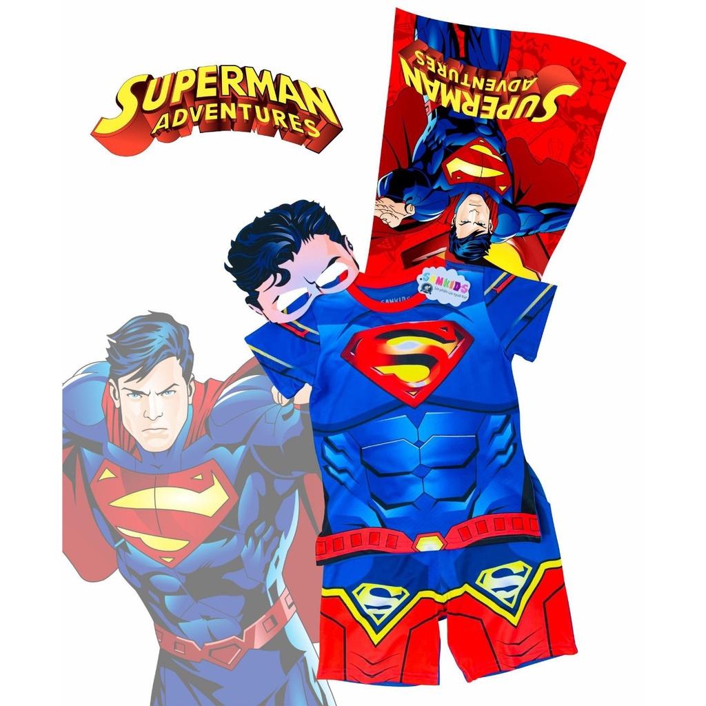 Đồ bộ cho bé trai hình Siêu nhân Hulk Superman hóa trang từ 10-35kg chất cotton mềm mịn mát (kèm áo choàng mặt nạ)