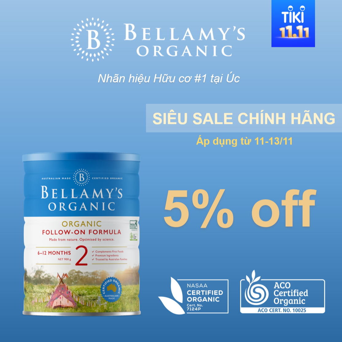 Sữa bột hữu cơ Bellamy’s Organic công thức Số 2 - Follow-on Formula 900g