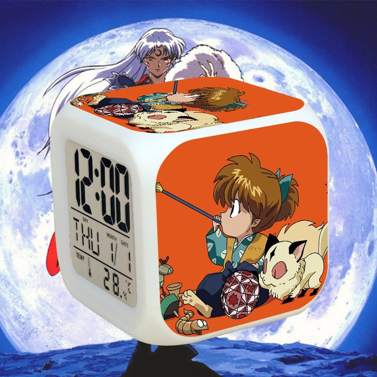 Đồng hồ báo thức để bàn in hình INUYASHA KHUYỂN DẠ XOA đèn LED đổi màu anime chibi xinh xắn