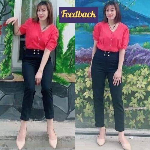 Quần Baggy Nữ FRRESHIP Quần Tây  Nữ 4 Cúc Bấm Cạp Cao Vải Trượt Thái Cao Cấp Hàng Thiết Kế