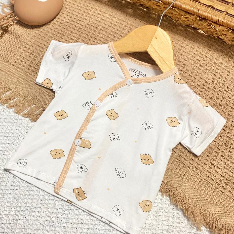 [3-9kg] Áo Sơ Sinh Ngắn Tay Họa Tiết Viền Màu Chất Petit Mềm Mát, Co Giãn 4 Chiều - Viền Xanh Ngọc