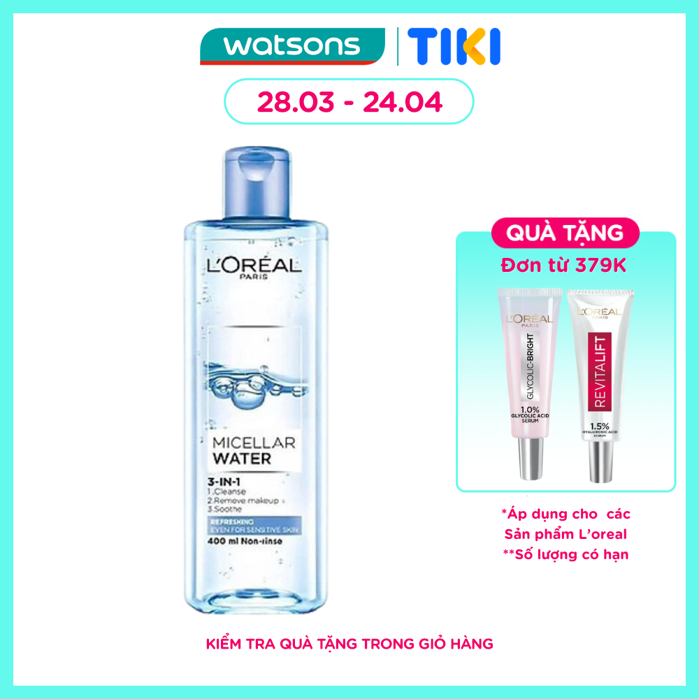 Tẩy Trang L'Oreal Paris Skincare Make Up Remover Micellar Refreshing Tươi Mát 400ml