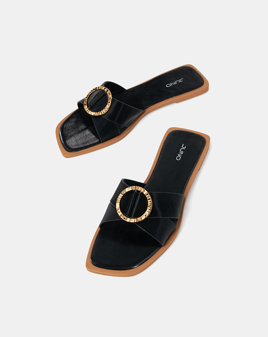 Giày Sandal Nữ 1cm Thời Trang JUNO Bệt Gắn Khoá Trang Trí SD01136