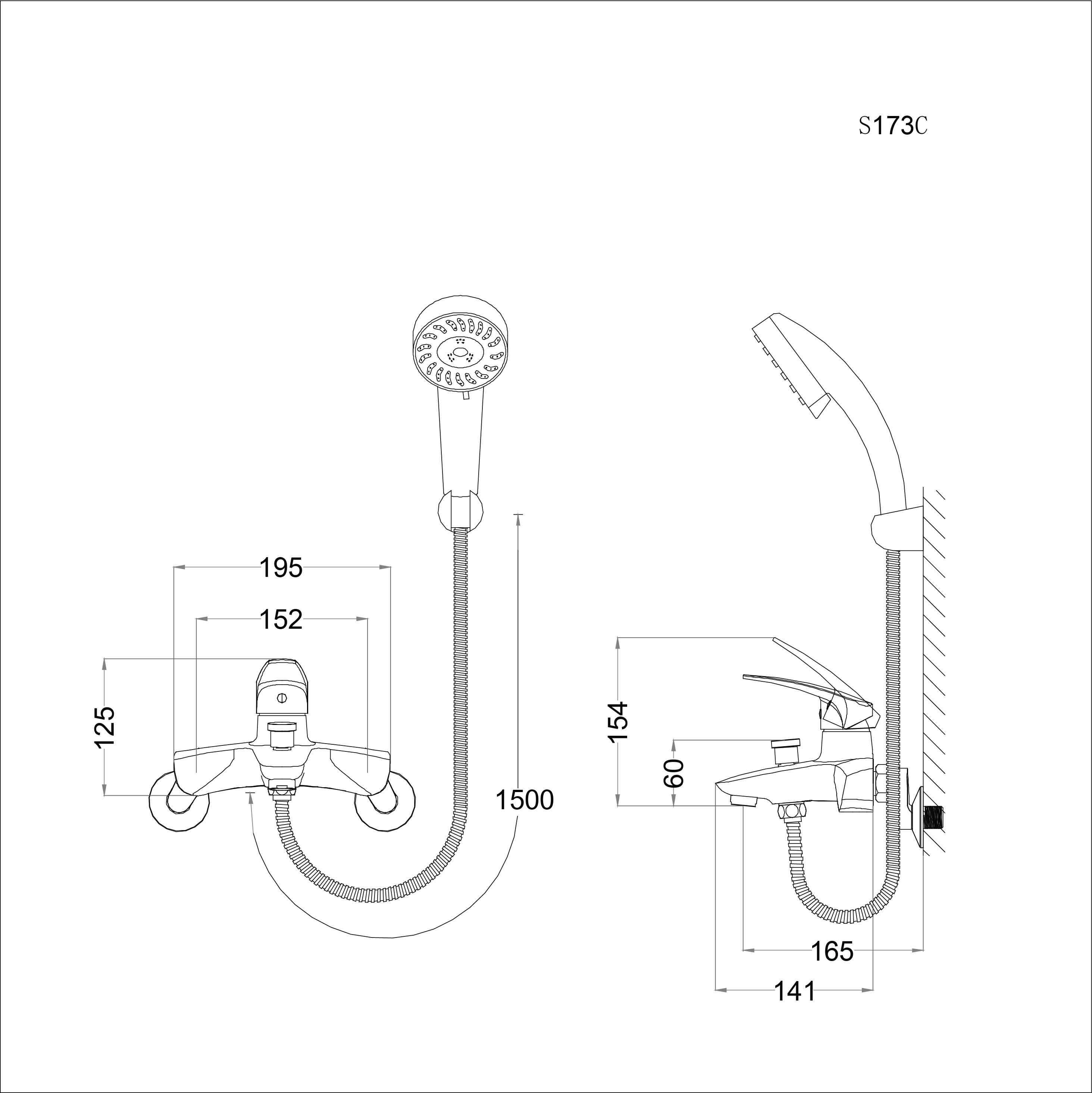 Vòi sen tắm nóng lạnh gắn tường tay sen ba chế độ Caesar S173C (trọn bộ)