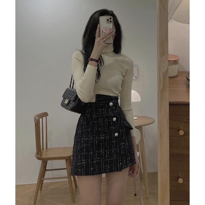 Set Áo Len Tăm Cao Cổ Mix Chân Váy Dạ 2 Màu Siêu Xinh Có Ảnh Thật Kèm Video
