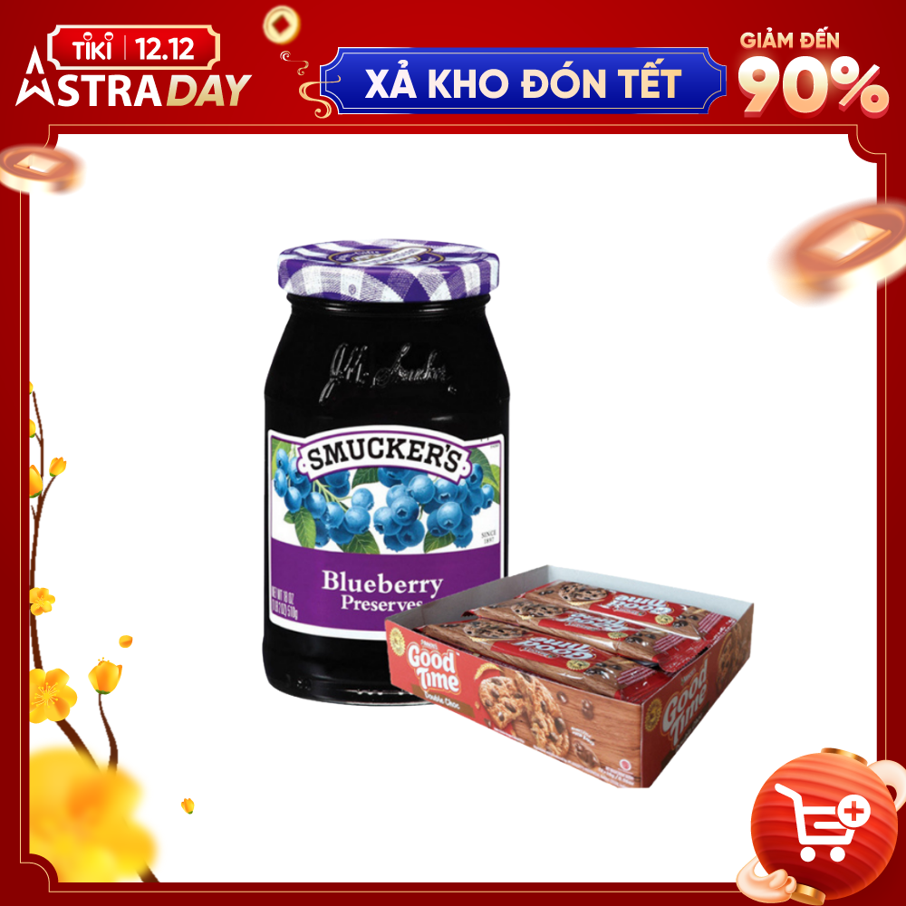 COMBO 1 Chai Mứt Nam Việt Quất Smucker's 340g + 1 Hộp Bánh Quy Socola Arnott's GoodTime 16g x 12 thanh