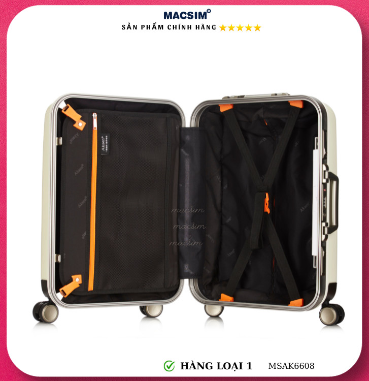 Vali cao cấp Macsim Aksen hàng loại 1 MSAK6608 cỡ 20inch ( màu trắng)