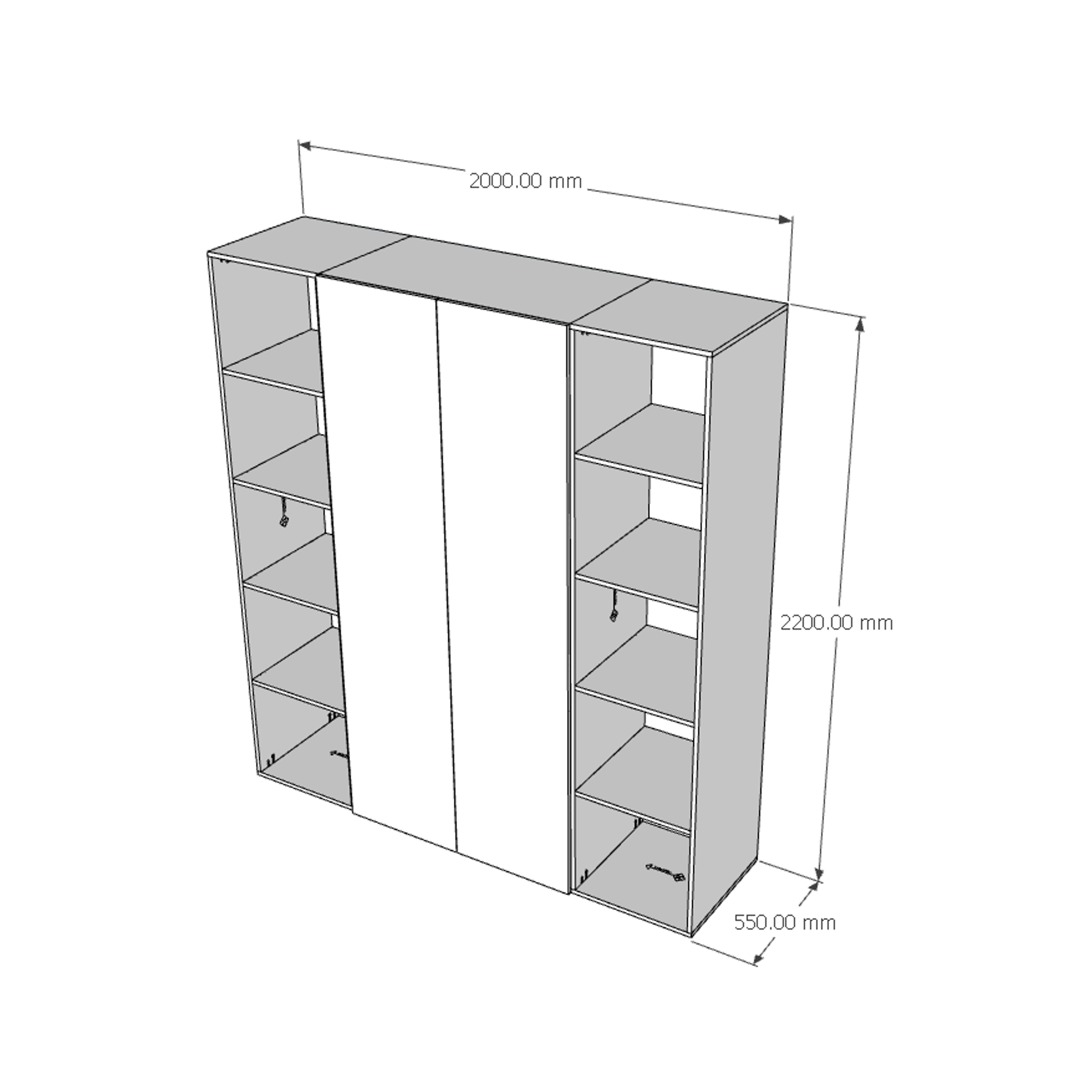[Happy Home Furniture] SCANDINA, Tủ quần áo 2 cửa mở kết hợp 2 kệ bên ,200cm x 55cm x 220cm ( DxRxC), TCM_100