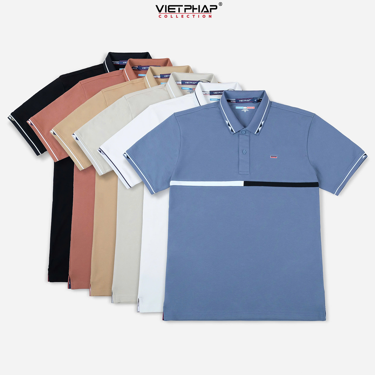 Áo Polo Nam VIỆT PHÁP Form Luxury - Thun Cá sấu Phối, lịch lãm, sang trọng 9701