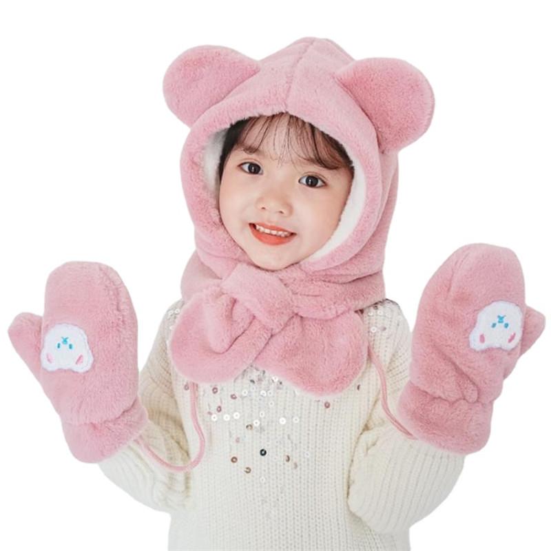 Trẻ Em Nón Mũ Trùm Khăn Mùa Đông Nón Trẻ Em Găng Tay Bộ Hoạt Hình Gấu Ấm Bé Nón Cho Bé Gái Bé Trai Mũ Khăn găng Tay 1-10Y