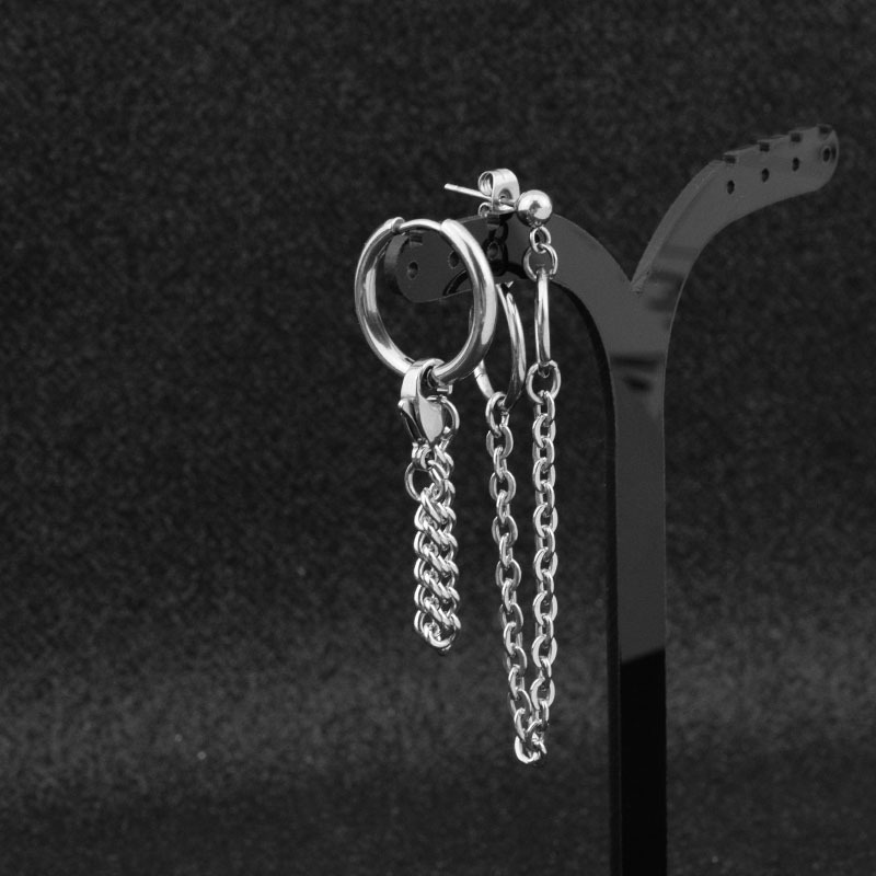 1 ĐÔI Khuyên tai không đối xứng xích dài punk rock cá tính
