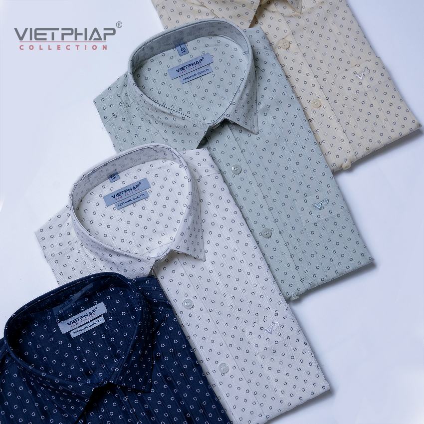 Áo Sơ Mi Lụa ngắn tay nam VIỆT PHÁP / Form Luxury / chất liệu Cotton Cao Cấp thoáng mát, thấm hút mồ hôi tốt 9501