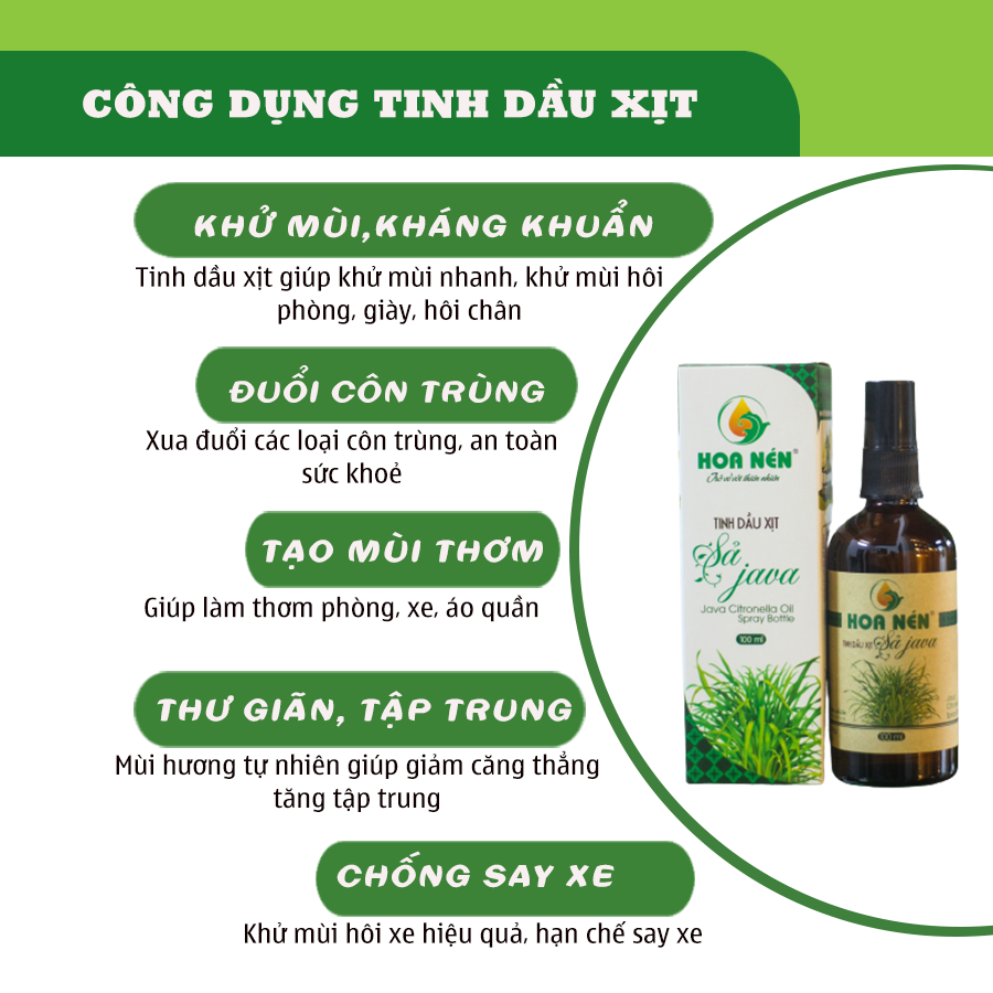 Chai xịt tinh dầu Sả Java Hoa Nén 100ml - Đuổi muỗi, khử mùi, làm sạch không khí