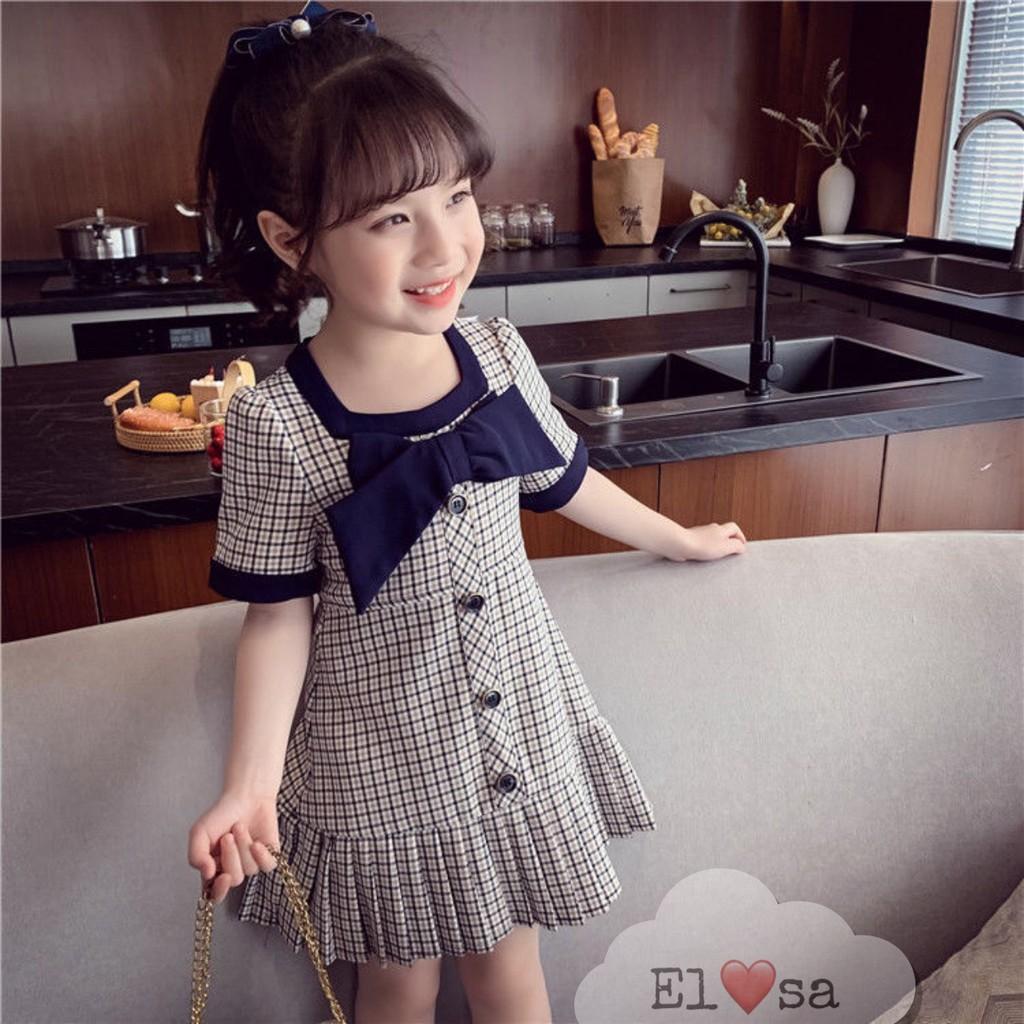 Váy bé gái - Váy kẻ caro ngắn tay siêu xinh cho bé 1-5 Tuổi