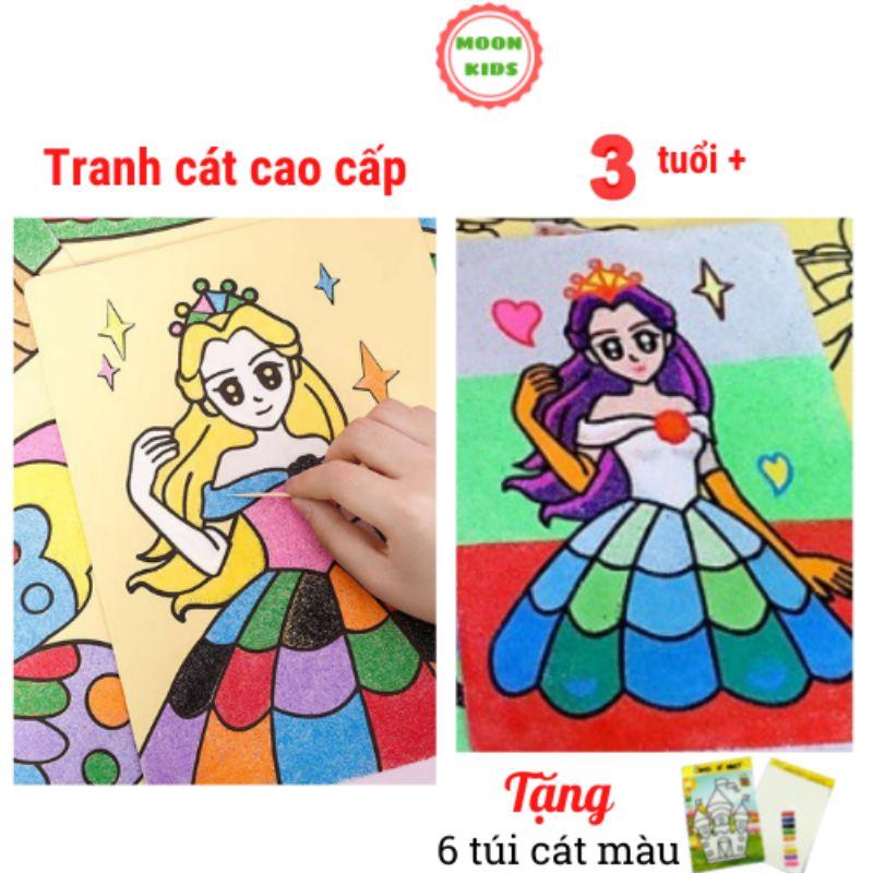 Combo 5 Tranh cát tập tô bản đẹp khổ A5 nền màu, tặng kèm cát màu cho bé