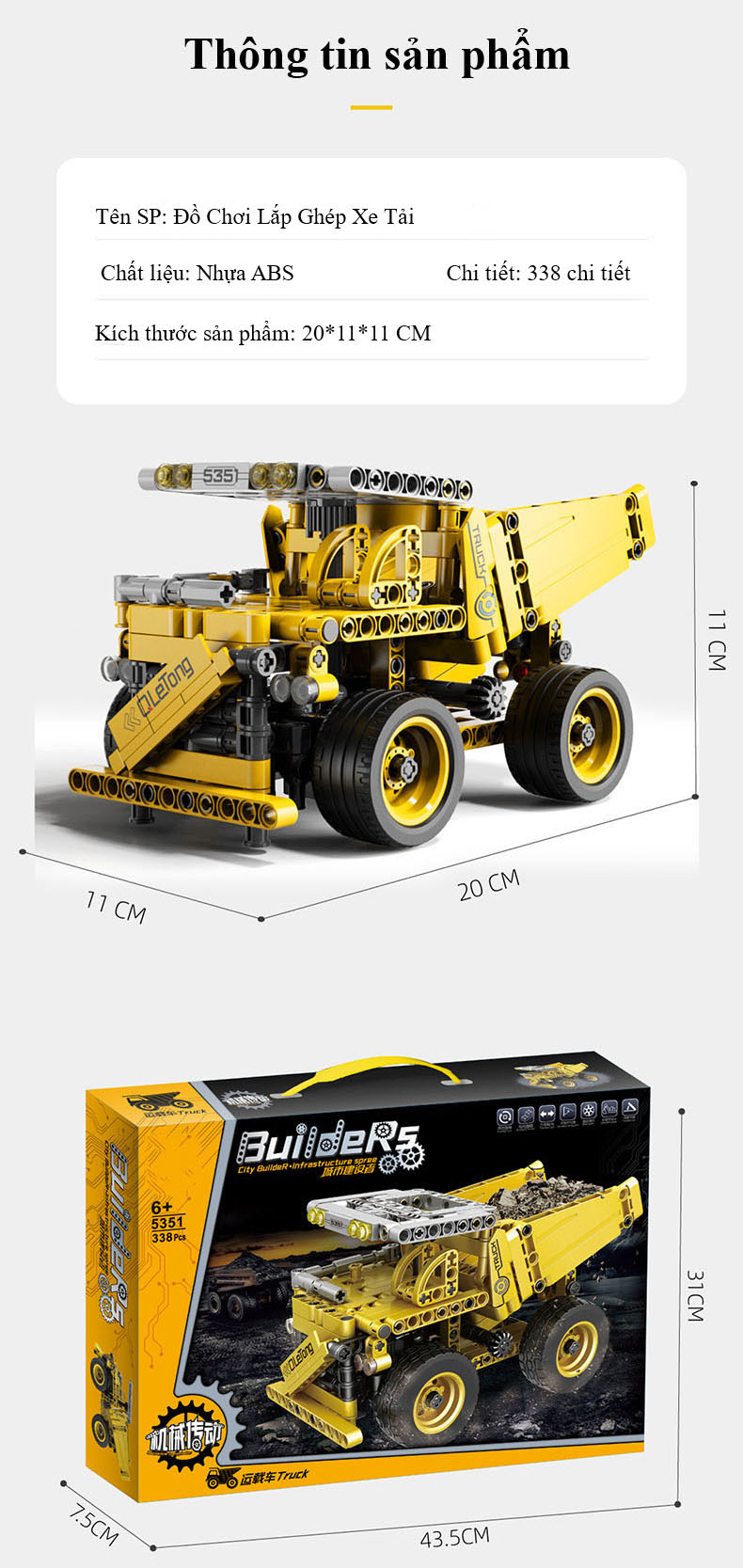 Bộ Đồ Chơi Lắp Ghép Xe Tải Với 338 Chi Tiết, Đồ Chơi Xếp Hình Cao Cấp Xe Tải, Đồ Chơi Mô Hình Xe Kỹ Thuật Công Trình Xây Dựng - Chính Hãng BABYBOSS.