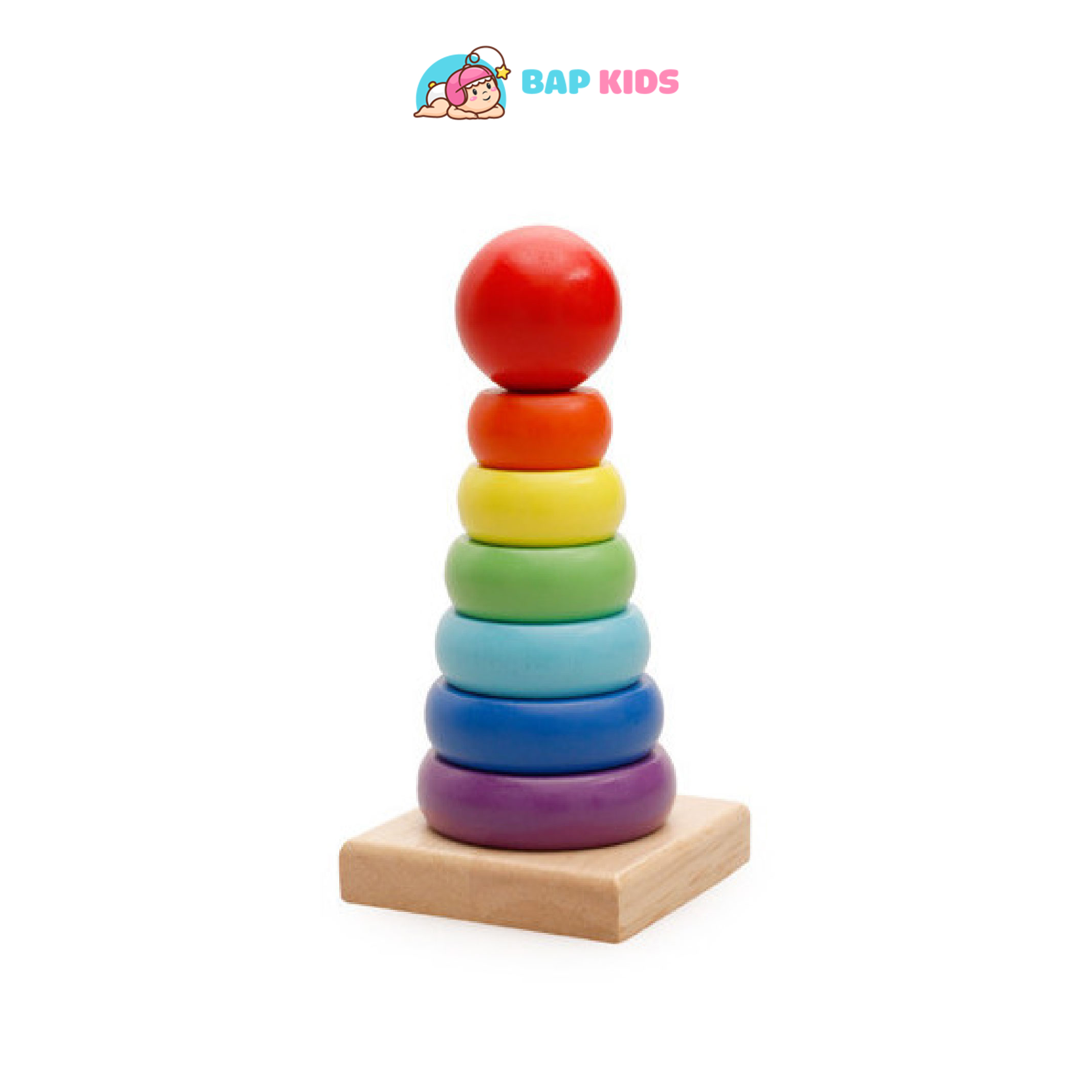Đồ chơi xếp tháp bằng gỗ 7 sắc cầu vồng, đồ chơi gỗ phát triển trí tuệ Bapkids
