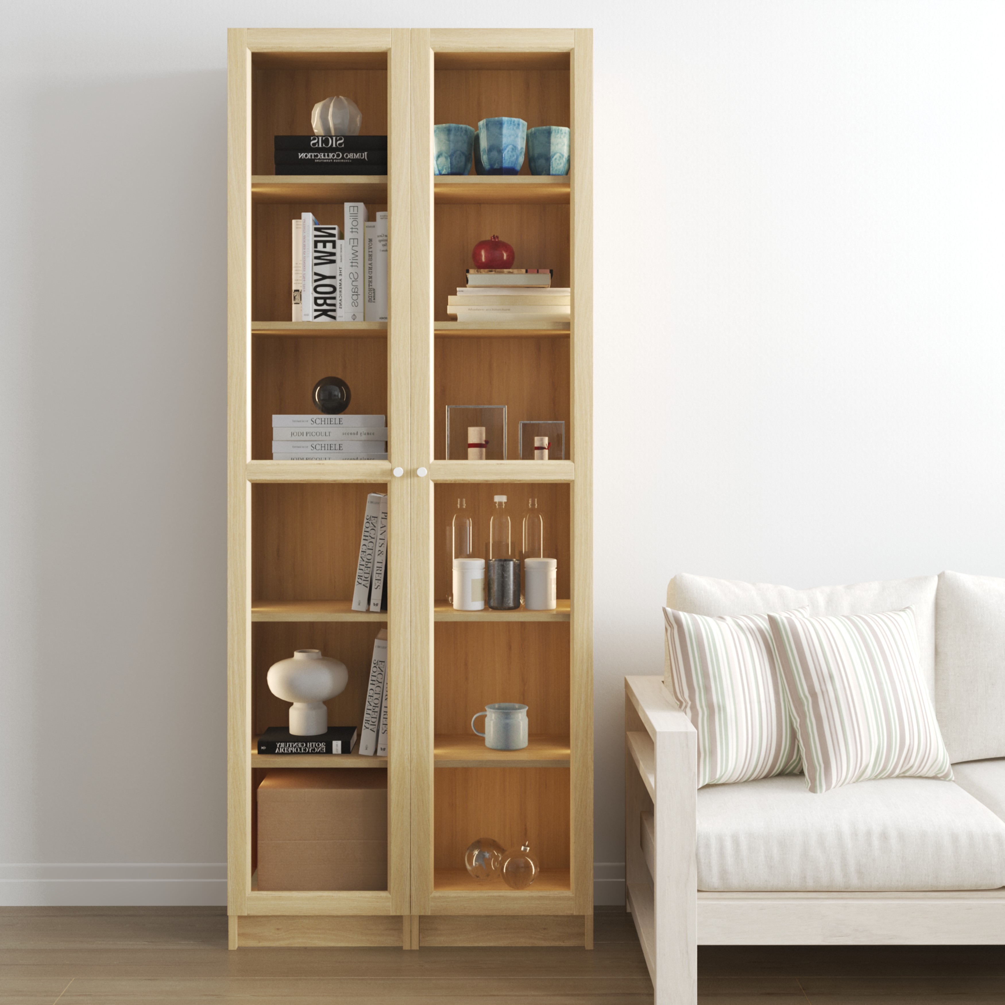 [Happy Home Furniture] CATY, kệ sách 6 tầng cửa kính size nhỏ tích hợp đèn LED, 40cm x 30cm x 202cm (DxRxC), KSA_011_LED