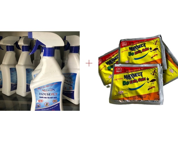 Combo Bình Xịt Ruồi Hương Chanh Housefly 500ml + Thuốc Diệt Kiến, Gián Maxsect
