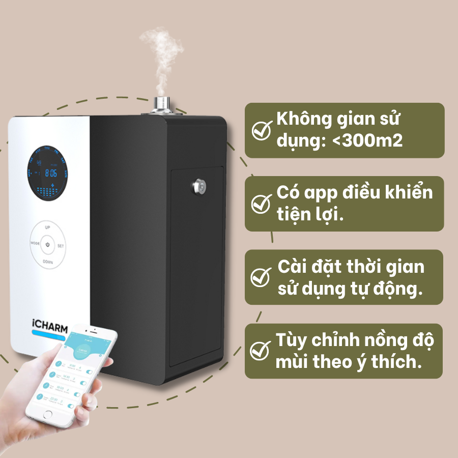 Máy tạo mùi thơm, khuếch tán tinh dầu công nghiệp i122 (&lt;1000m3), có app điều khiển - Hàng chính hãng iCHARM