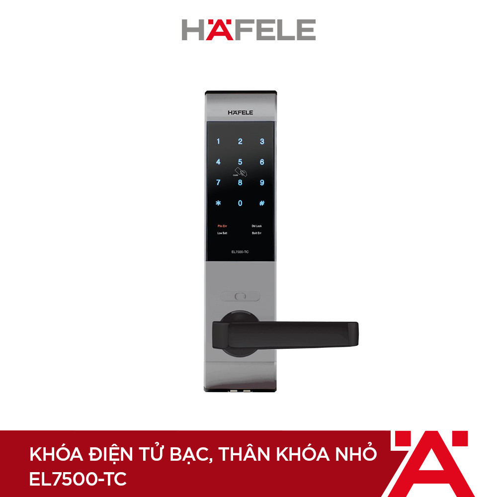 Khóa điện tử Hafele EL7500-TC/ 912.05.712 bạc thân khóa nhỏ - 912.05.712 Xuất xứ Hàn Quốc (Hàng chính hãng)