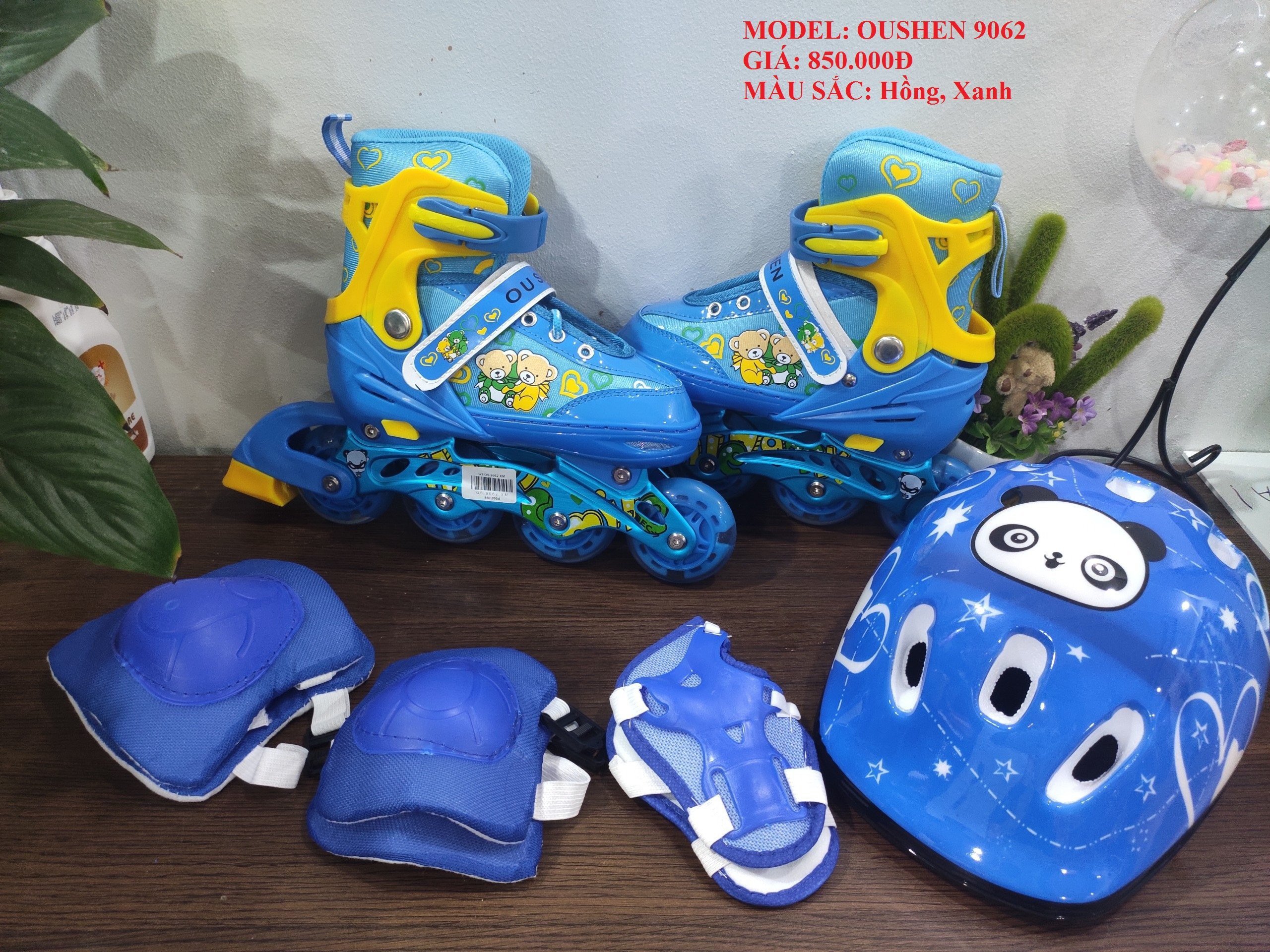 Giày patin combo giày đầy đủ phụ kiện cho bé, 8 bánh đèn phát sáng Centosy 9062