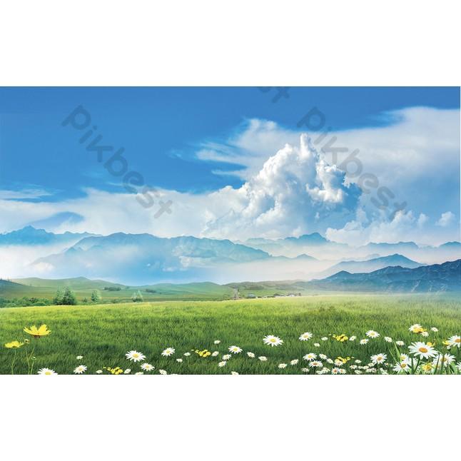 Tranh phong cảnh bầu không khí với bầu trời xanh trong lành, tranh dán tường 3d hiện đại MS769345