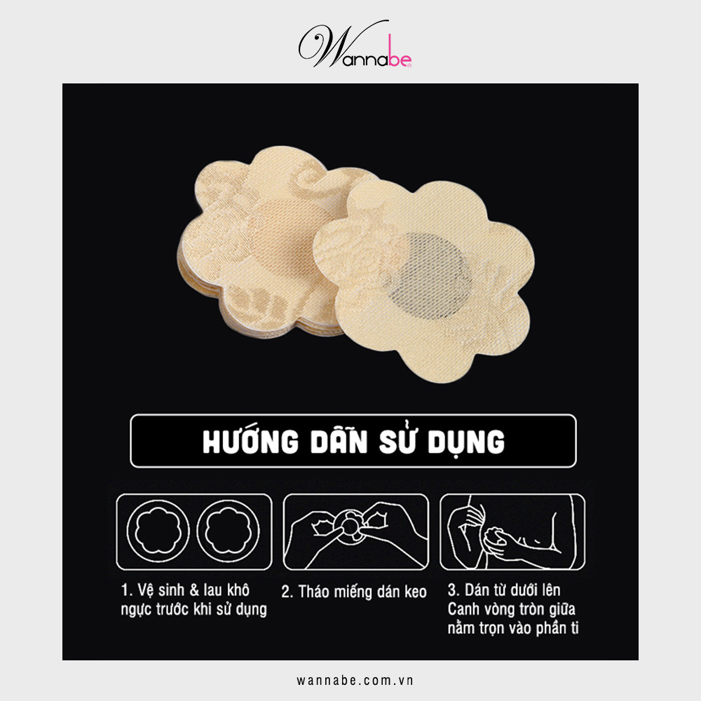 Combo 3 cặp miếng dán ti Wannabe DTV03 bằng vải hình bông hoa 7 cánh