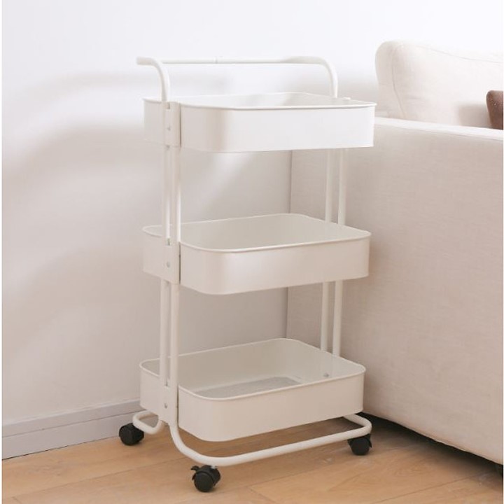 Kệ Sắt Đa Năng 3 Tầng Gấp Gọn Có Bánh Xe Khay Nhựa ABS Có Tay Cầm Tiện Lợi