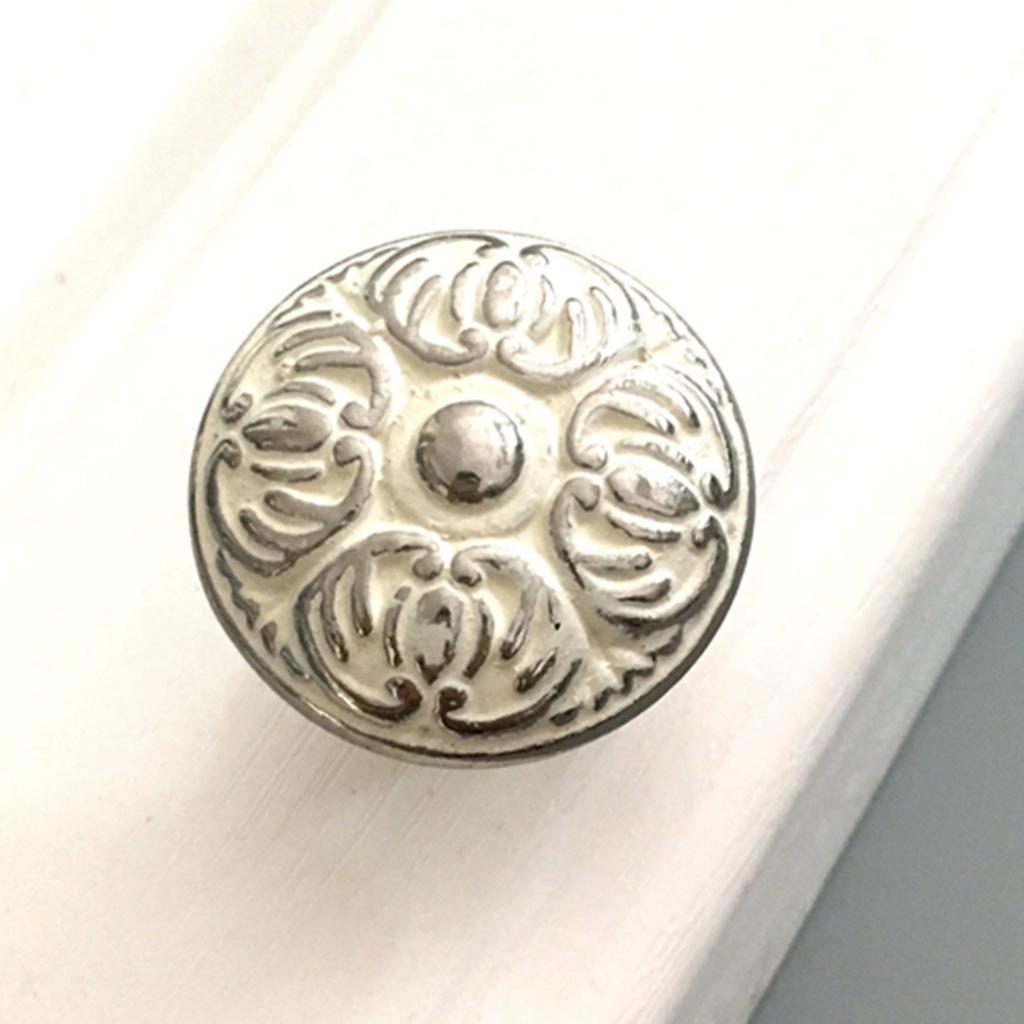 6Pcs Bedroom Drawer Knob,Silver Embossing Pattern