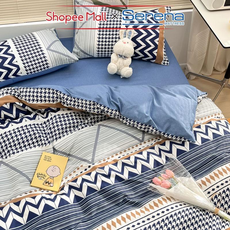 Set 5 Món Chăn Ga Gối Cotton Living SERENA Chính Hãng Bộ Vỏ Mền Ra Drap Grap Gối Nệm Đệm Chần Bông Trải Giường Cao Cấp