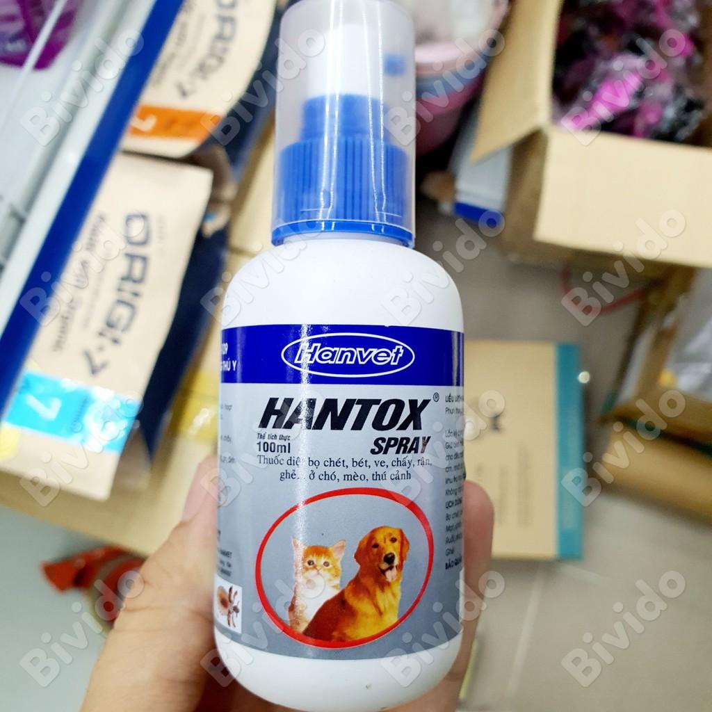 Thuốc xịt ve, bọ chét, ghẻ cho chó mèo Hantox Spray Hanvet chai 100ml - Bivido