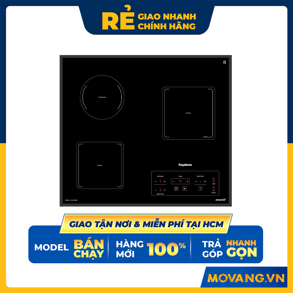 Bếp 3 Âm 2 Từ - 1 Hồng Ngoại Premium Nagakawa NAG1253M 59 cm - Hàng Chính Hãng