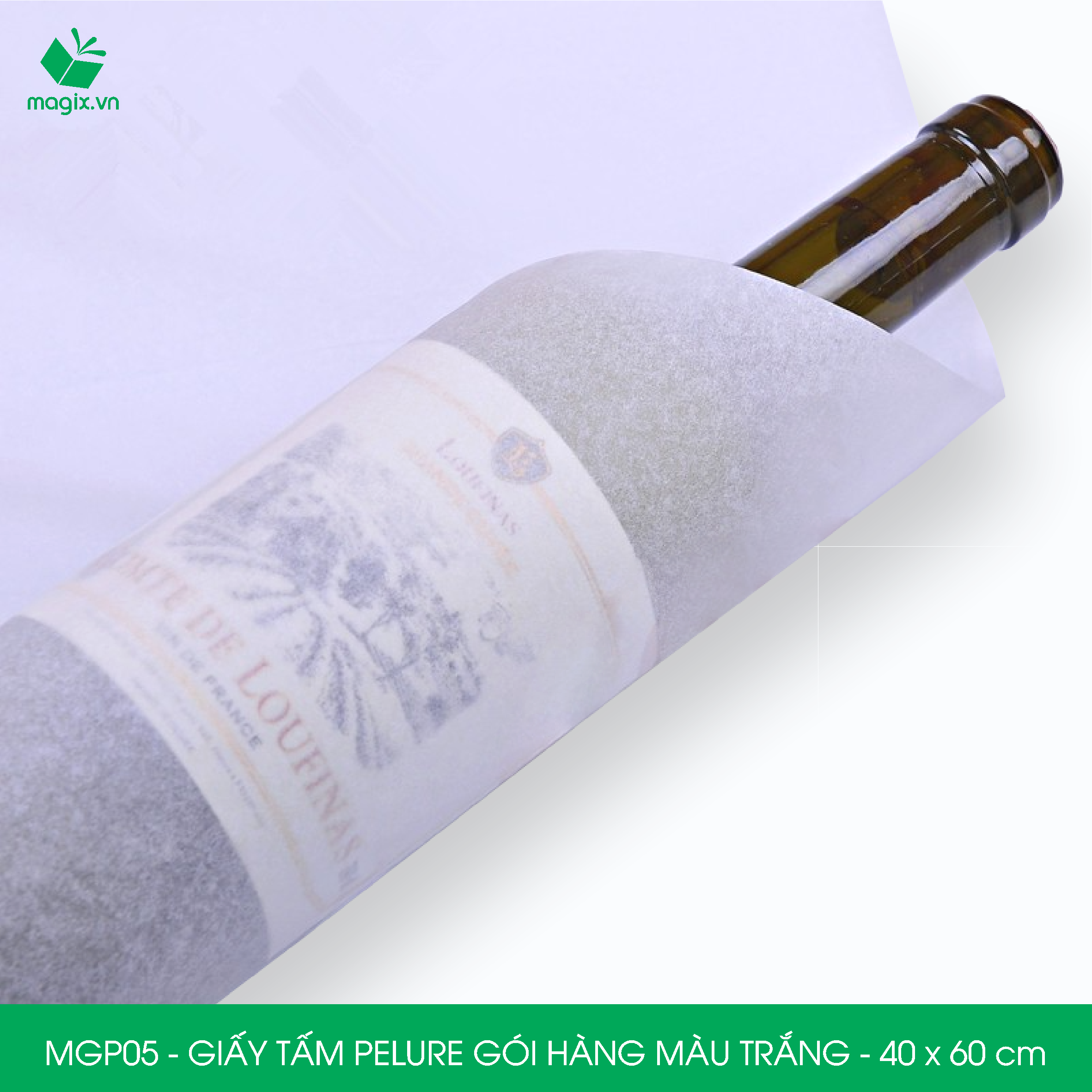 MGP05 - 40x60 cm - 100 tấm giấy Pelure trắng gói hàng, giấy chống ẩm 2 mặt mịn, giấy bọc hàng thời trang