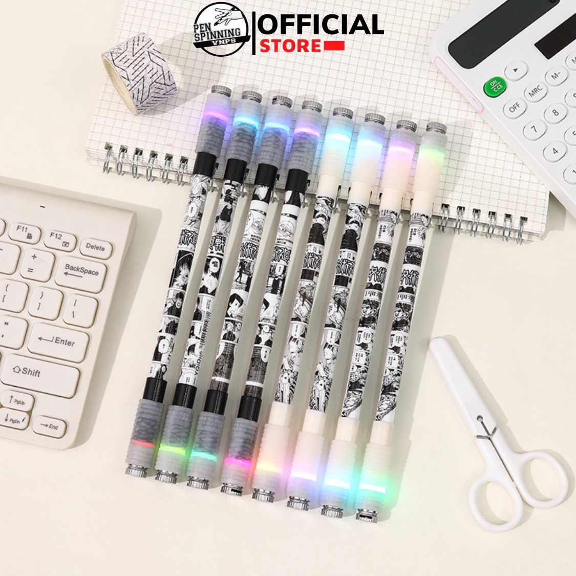 Bút xoay nghệ thuật có đèn led hai đầu pinning pen trò chơi xoay giảm căng thẳng chống trượt