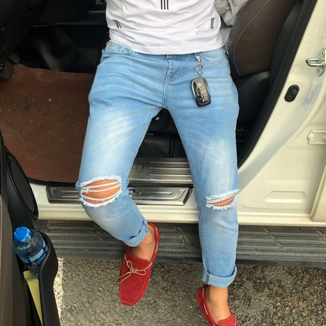 Quần jean Nam rách gối co giãn cao cấp ống bó skinny phong cách Hàn quốc D&Y DN09
