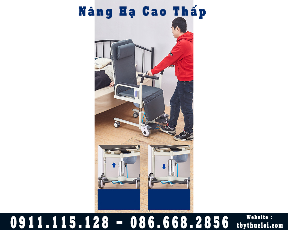 Xe Lăn Ngả Nằm Đa Năng Đi Tắm,Đi Vệ Sinh Nâng Hạ Bệnh Nhân