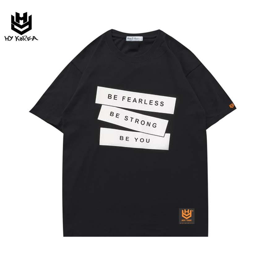 Áo thun tay ngắn HY KOREA nam nữ form rộng unisex in hình 3 BE 330 Vải cotton 75% co giãn 4 chiều
