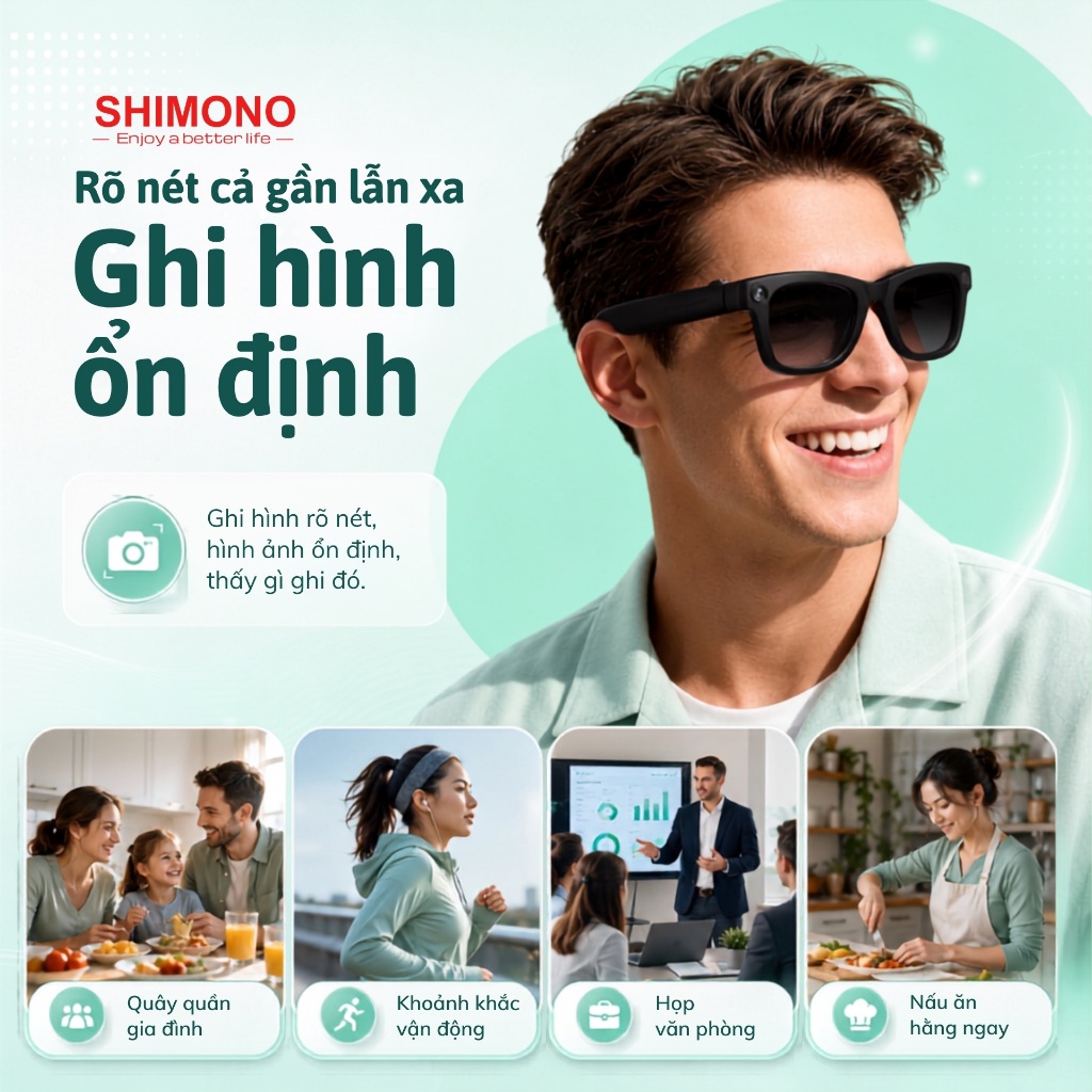Kính AI Dịch Thuật Realtime SHIMONO-E9 Camera 8MP Bluetooth Nghe Nhạc Đàm Thoại, Ghi Âm, Quay Chụp Hàng Chính Hãng