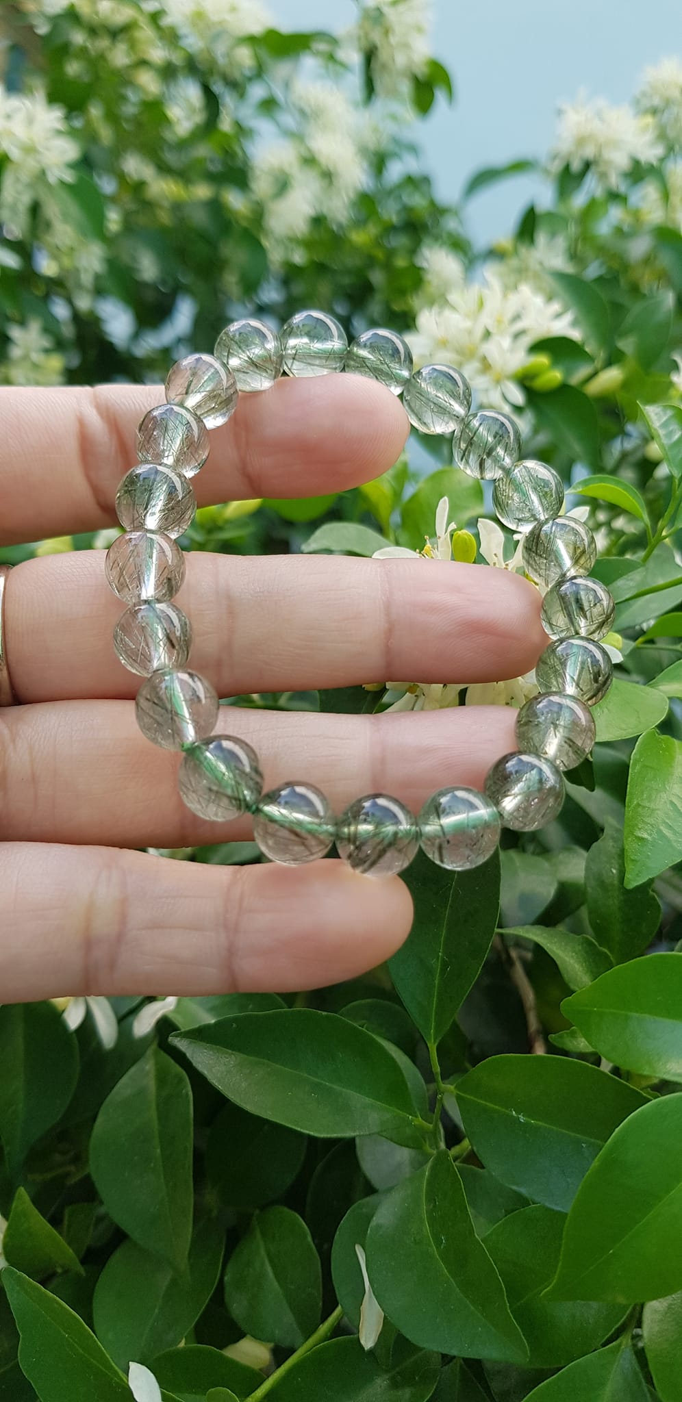 Vòng tay nữ đá thạch anh tóc xanh tự nhiên 9mm trong bóng nhuyễn mượt đẹp  Size vòng 9mm Nữ mệnh Thủy Mộc hỏa đeo ạ