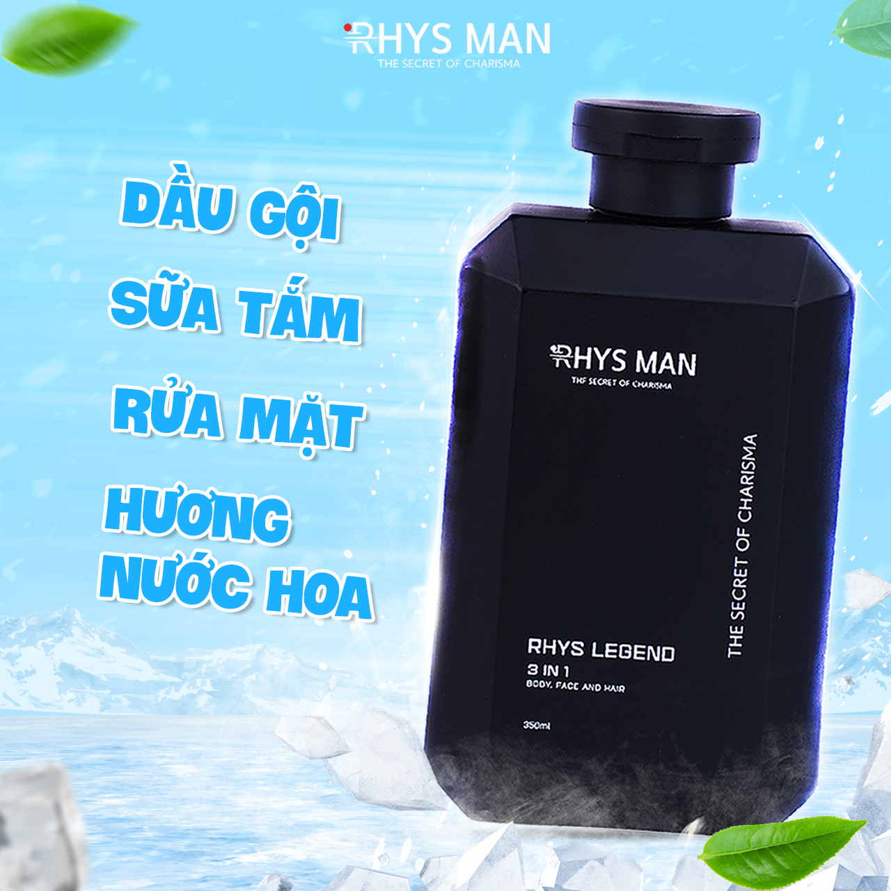 Combo sữa tắm gội nam Rhys Legend 3 in 1 &amp; Dung dịch vệ sinh nam Ultimate &amp; Nước hoa Homme Rhys Man - Hàng chính hãng