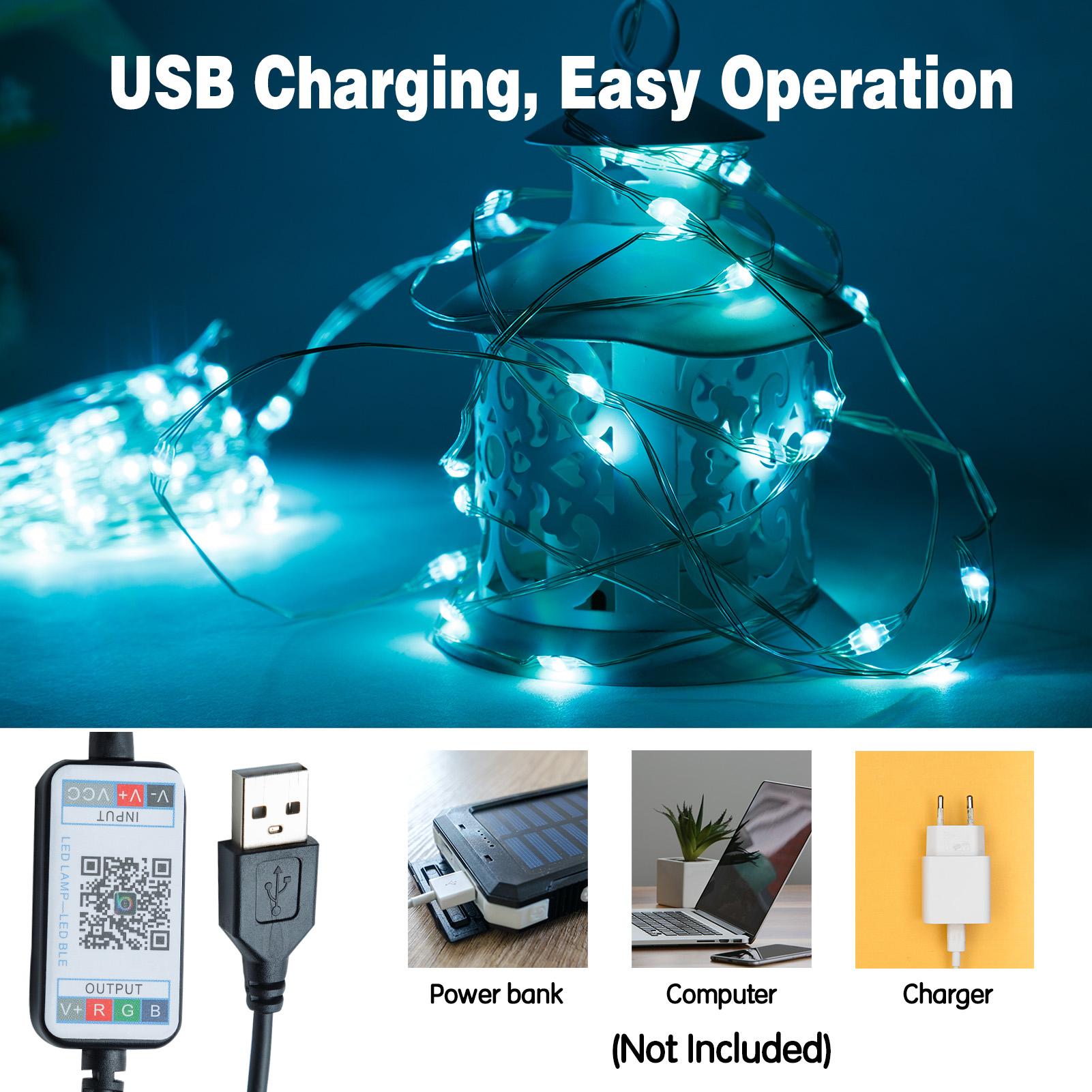 Đèn dây LED có sạc USB kết nối với điện thoại điều khiển qua bluetool đồng bộ theo âm nhạc dùng trang trí bữa tiệc