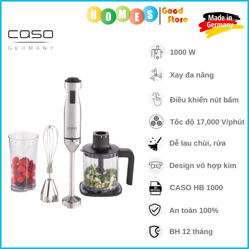 Máy Xay Sinh Tố Cầm Tay Đa Năng Caso HB1000 - Nhập Đức Vỏ Hợp Kim Sang Trọng Công Suất 1000 W - Hàng Nhập Khẩu