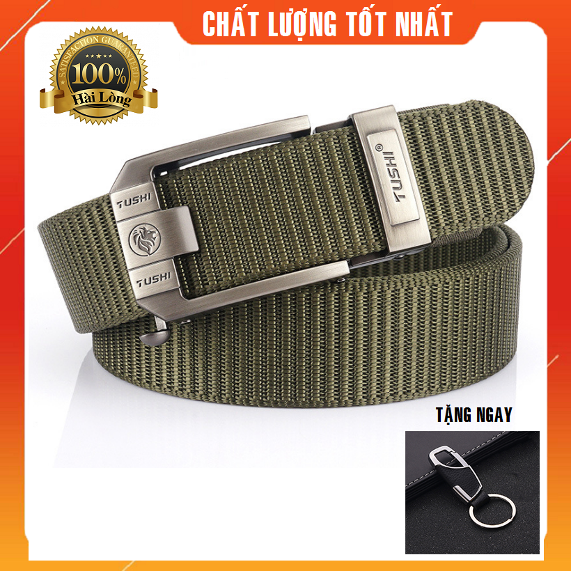 Thắt lưng vải_siêu bền, Khóa cài tự động thép không gỉ chắc chắn, tiện lợi_ Dây lưng vải dù cao cấp, Dây nịt lính mạnh mẽ TẶNG MÓC CHÌA KHÓA