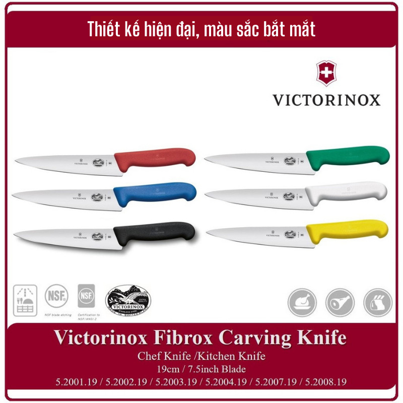 Dao Làm Bếp Chuyên Thái VICTORINOX Fibrox Lưỡi 19cm Thép Không Gỉ Tay Cầm Nhựa TPE Cao Cấp - Sản xuất tại Victorinox Thụy Sỹ