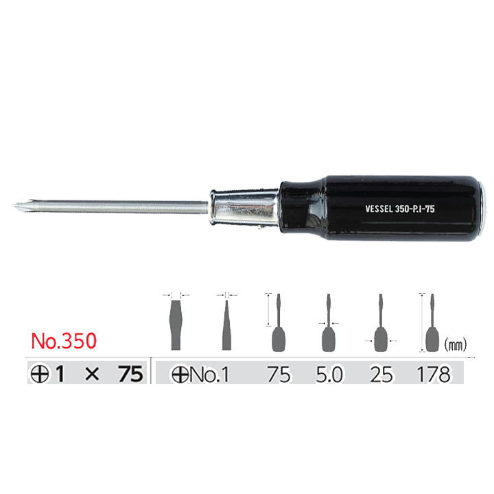 Tô vít đóng cán gỗ mũi No.350 Vessel sản xuất tại Nhật Bản