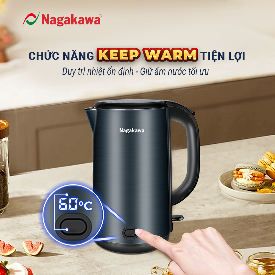 Ấm siêu tốc 2 lớp inox 304 Nagakawa NAG0319 - Hàng chính hãng